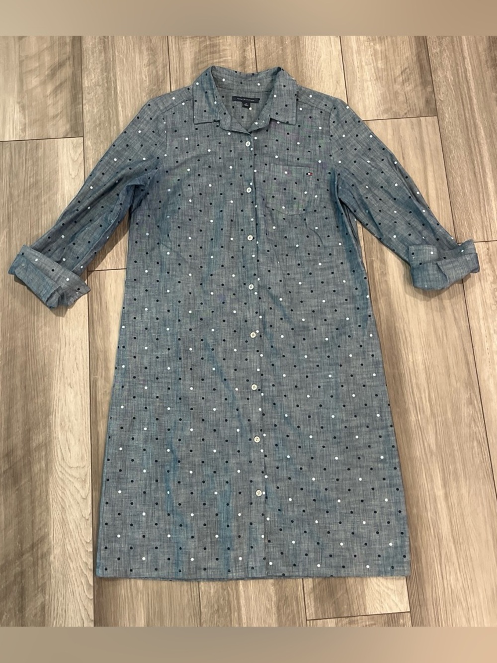Tommy Hilfiger Button-Down Shirt Dress with Dot Print
